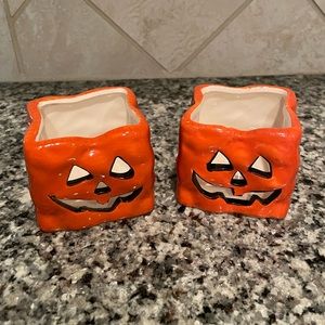 Pair of Jack-o-lantern Tea Candle Holders